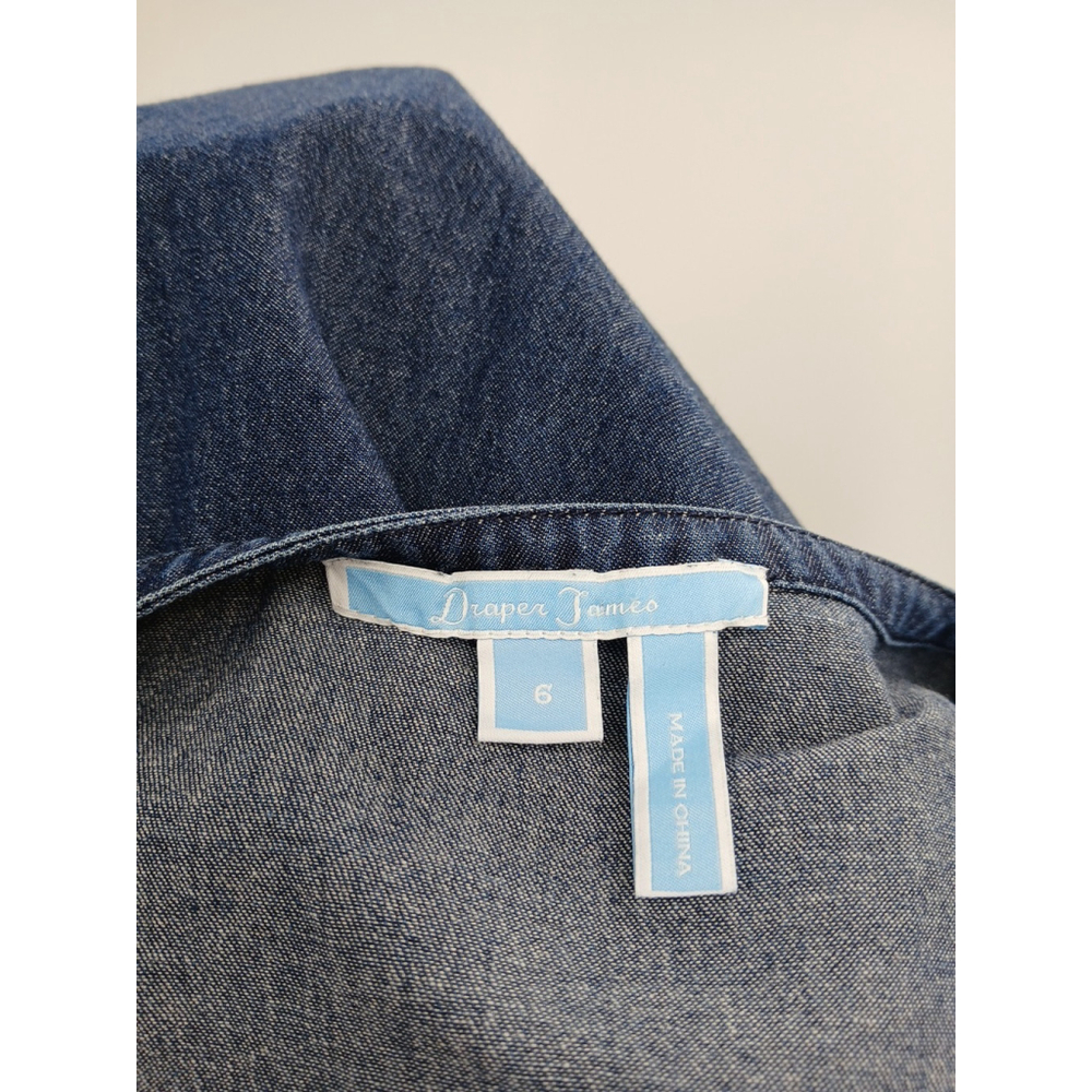 Draper James Chambray Dress Womens 6 Blue Ruffle Shift Bell Sleeve Cotton - Picture 10 of 12